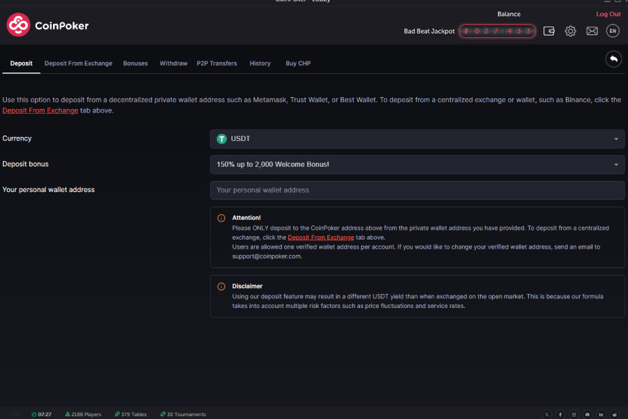 coinpoker deposit lobby